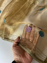 Olive Green Floral Embroidery tissue Jamdani Dress material