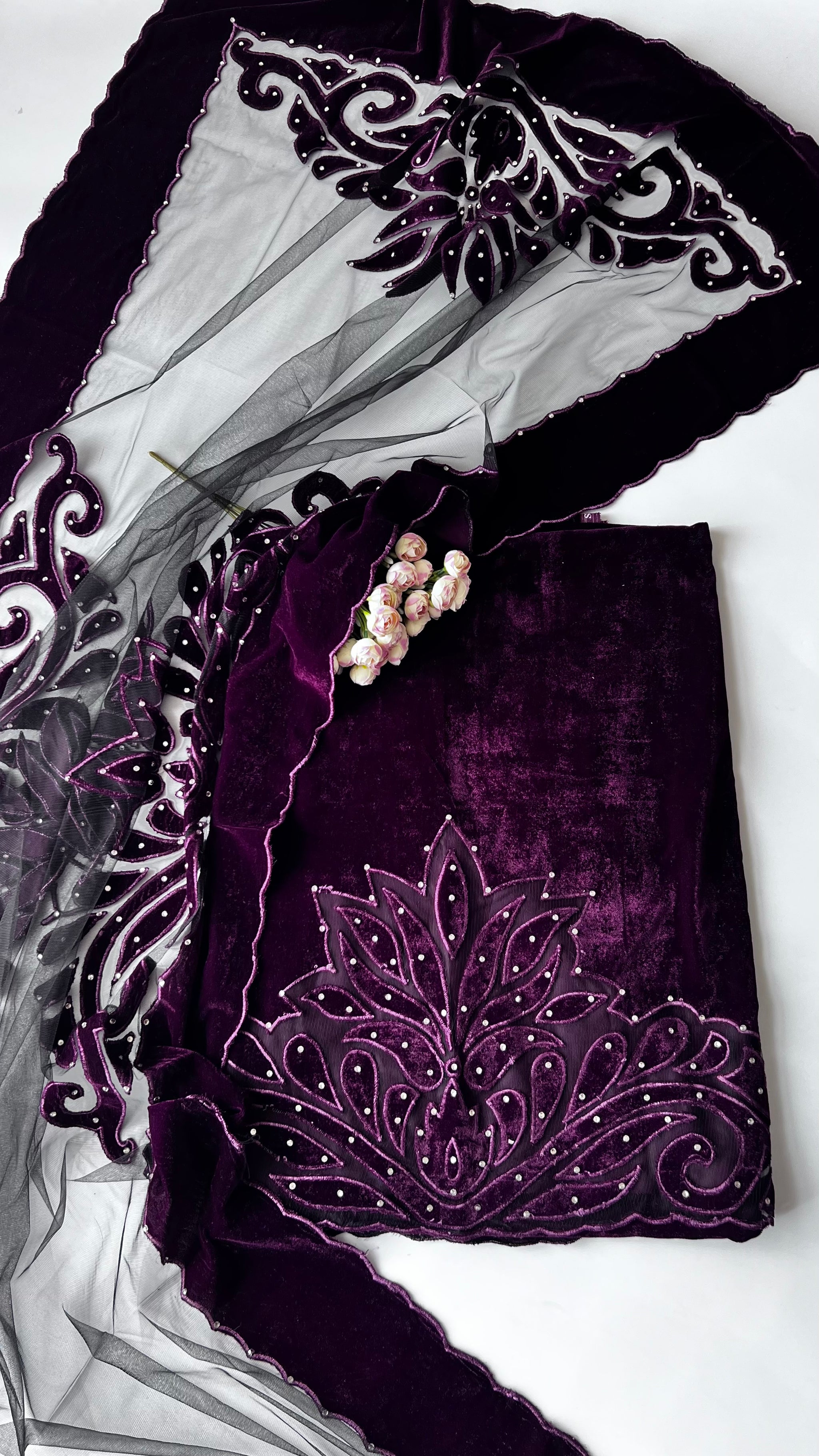 Wine color Velvet cut work designer party wear unstitched suit set