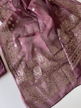 Purple Mul Chanderi dress material with mukaish