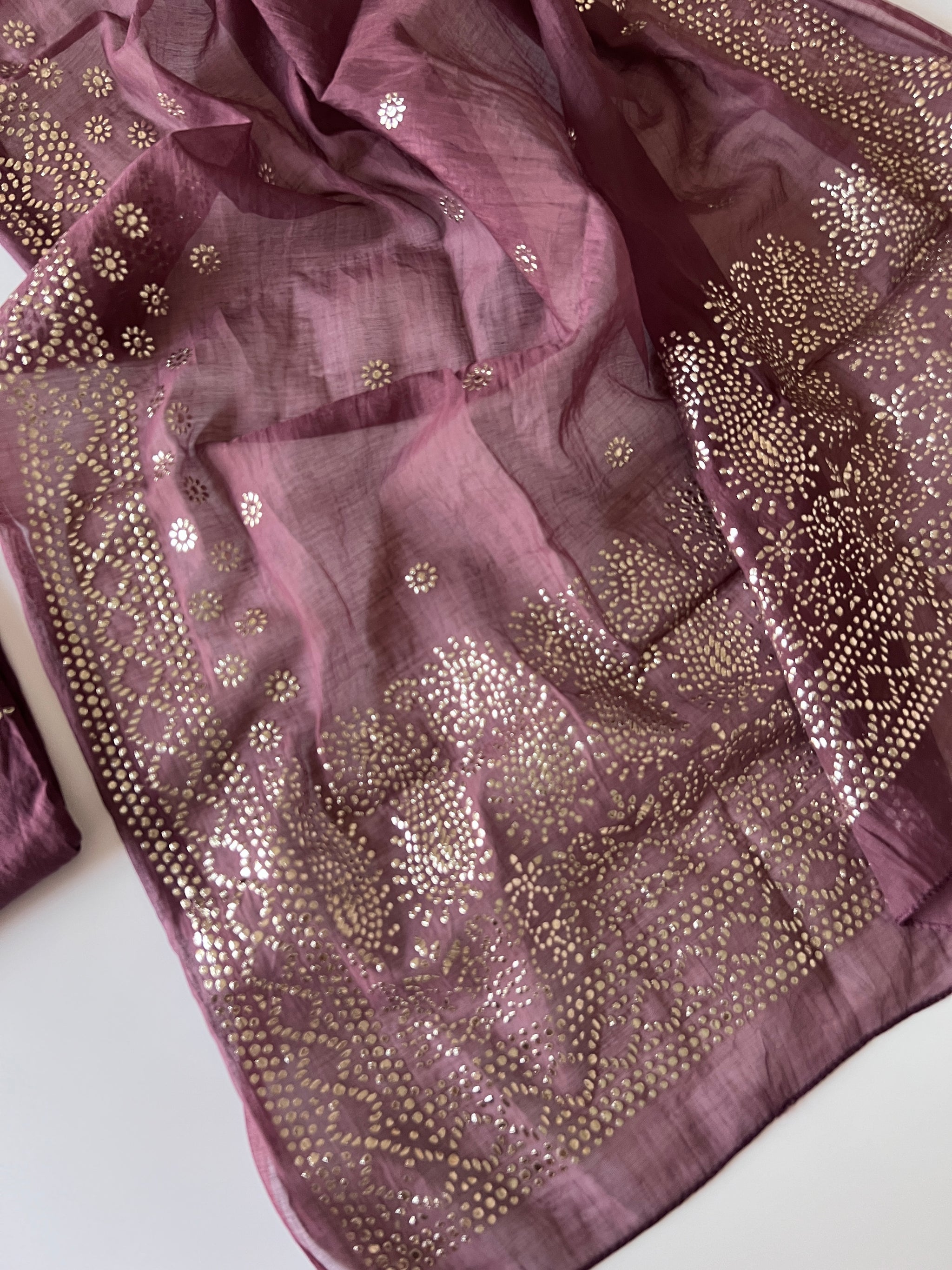 Purple Mul Chanderi dress material with mukaish