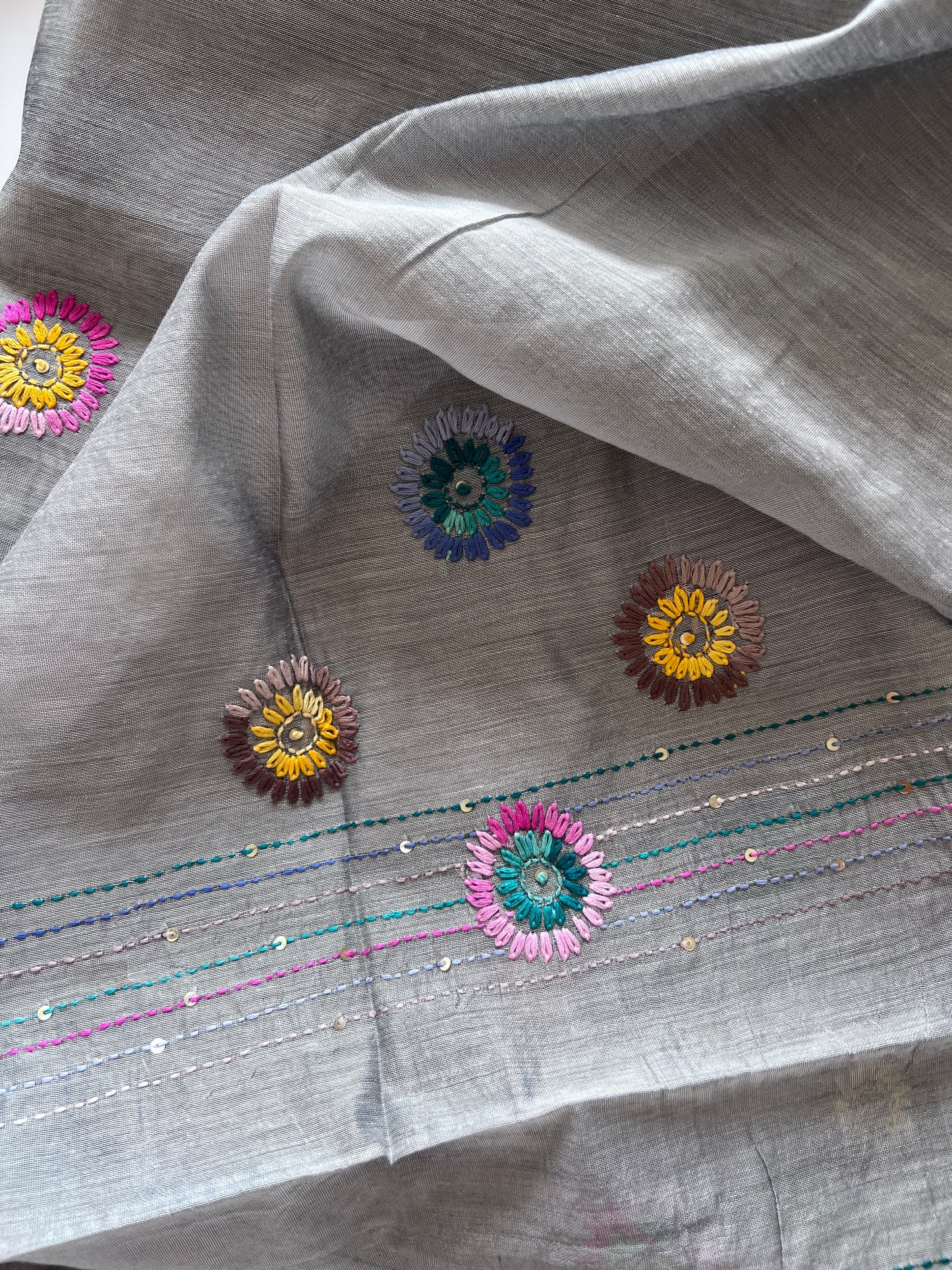 Grey Knot embroidery Unstitched suit material 2 pc
