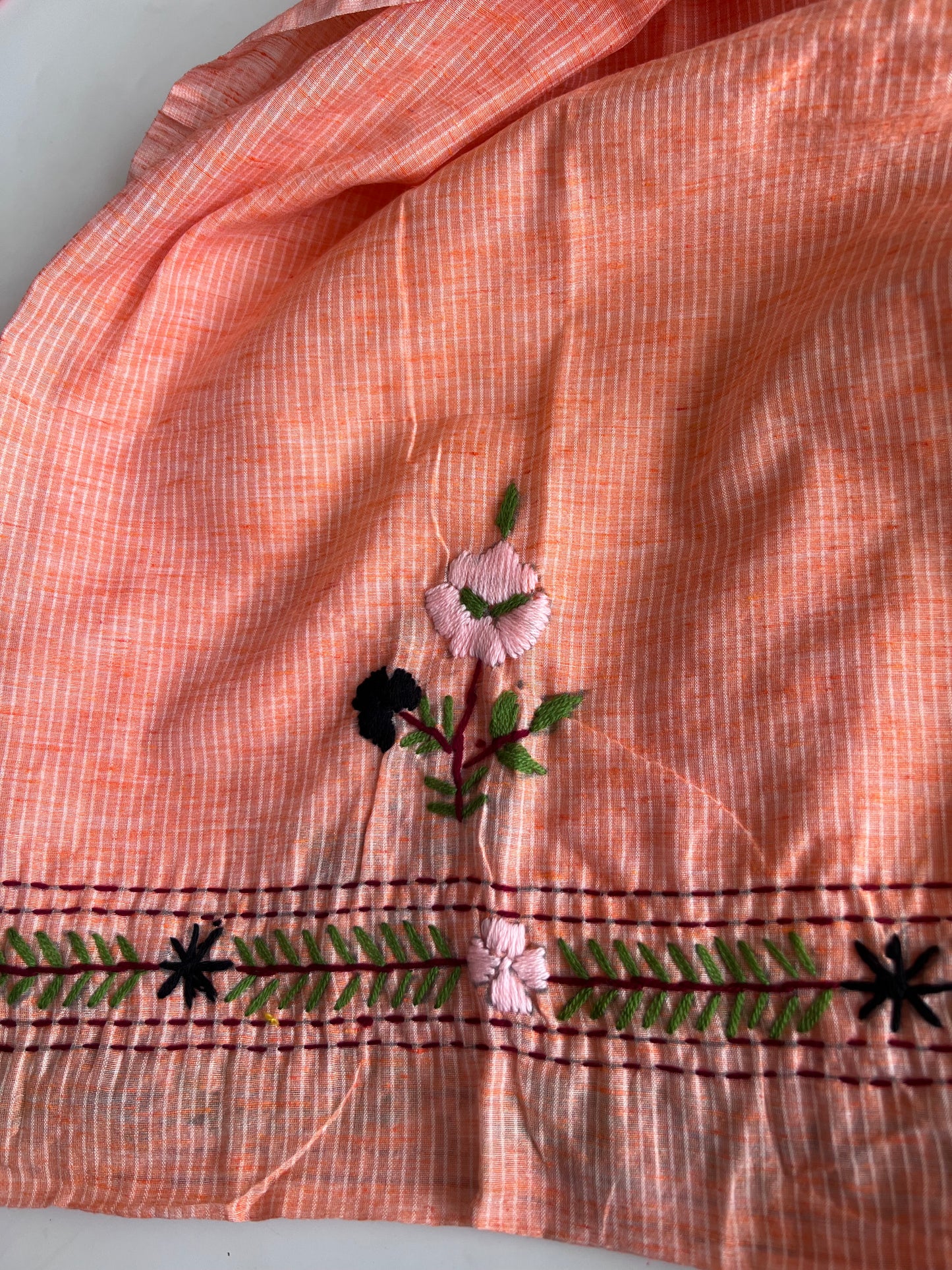 Peach Chanderi knot embroidery Unstitched suit material
