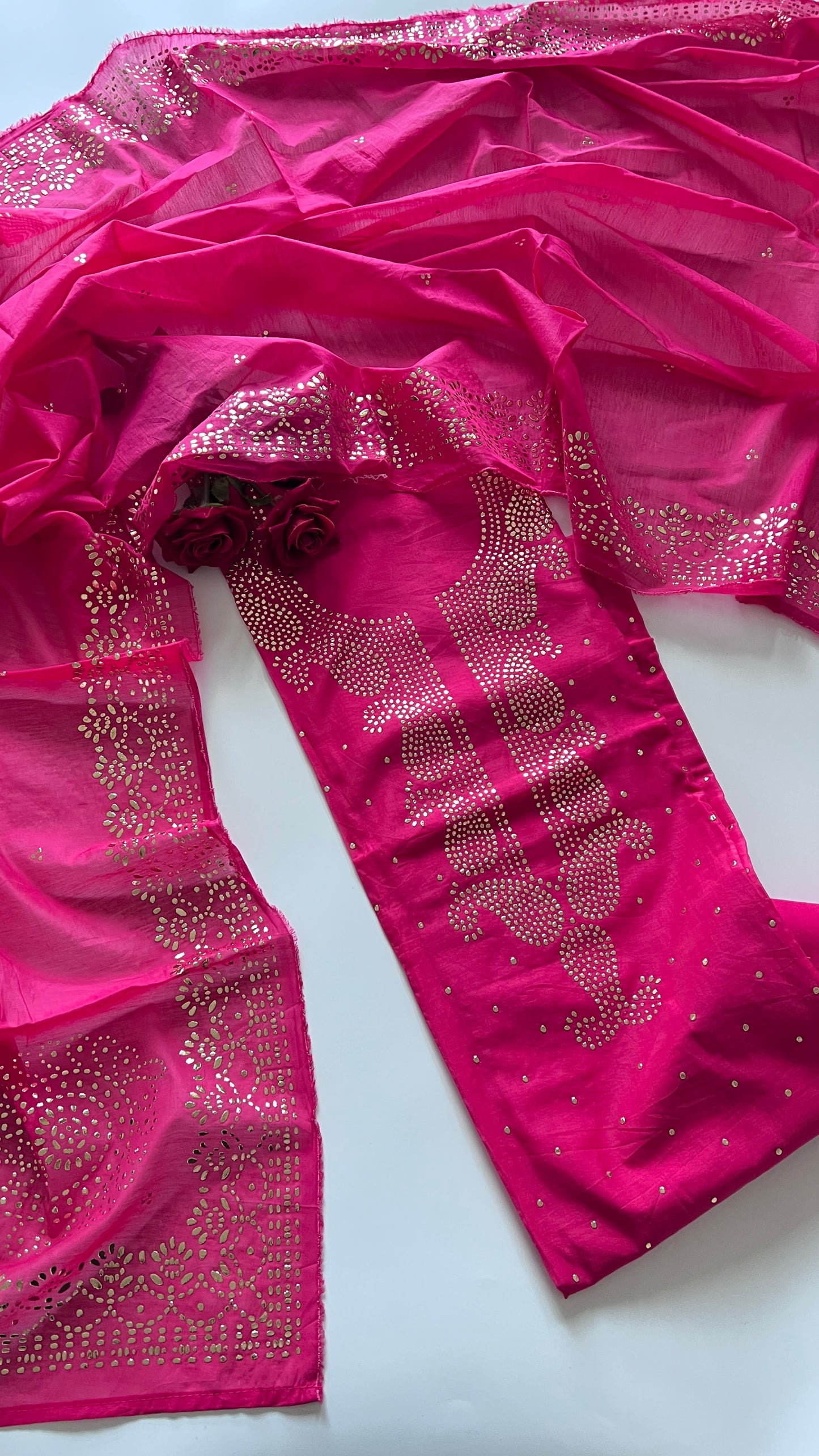 Pink Mul Chanderi dress material with mukaish -Paisley