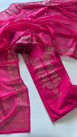 Pink Mul Chanderi dress material with mukaish -Paisley