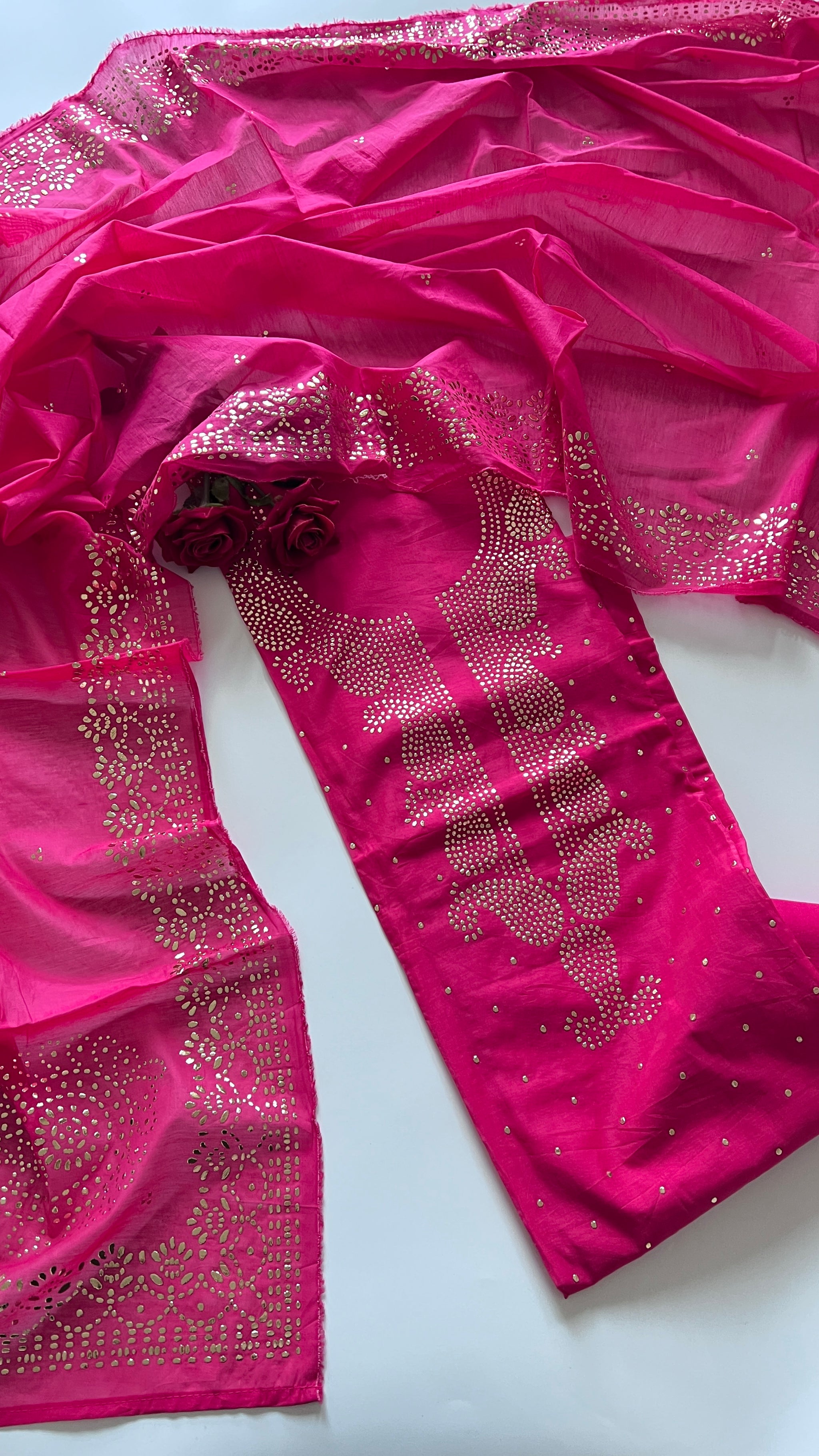 Pink Mul Chanderi dress material with mukaish -Paisley