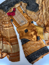 Gold Gajji Silk With gotta work neck Unstitched suit