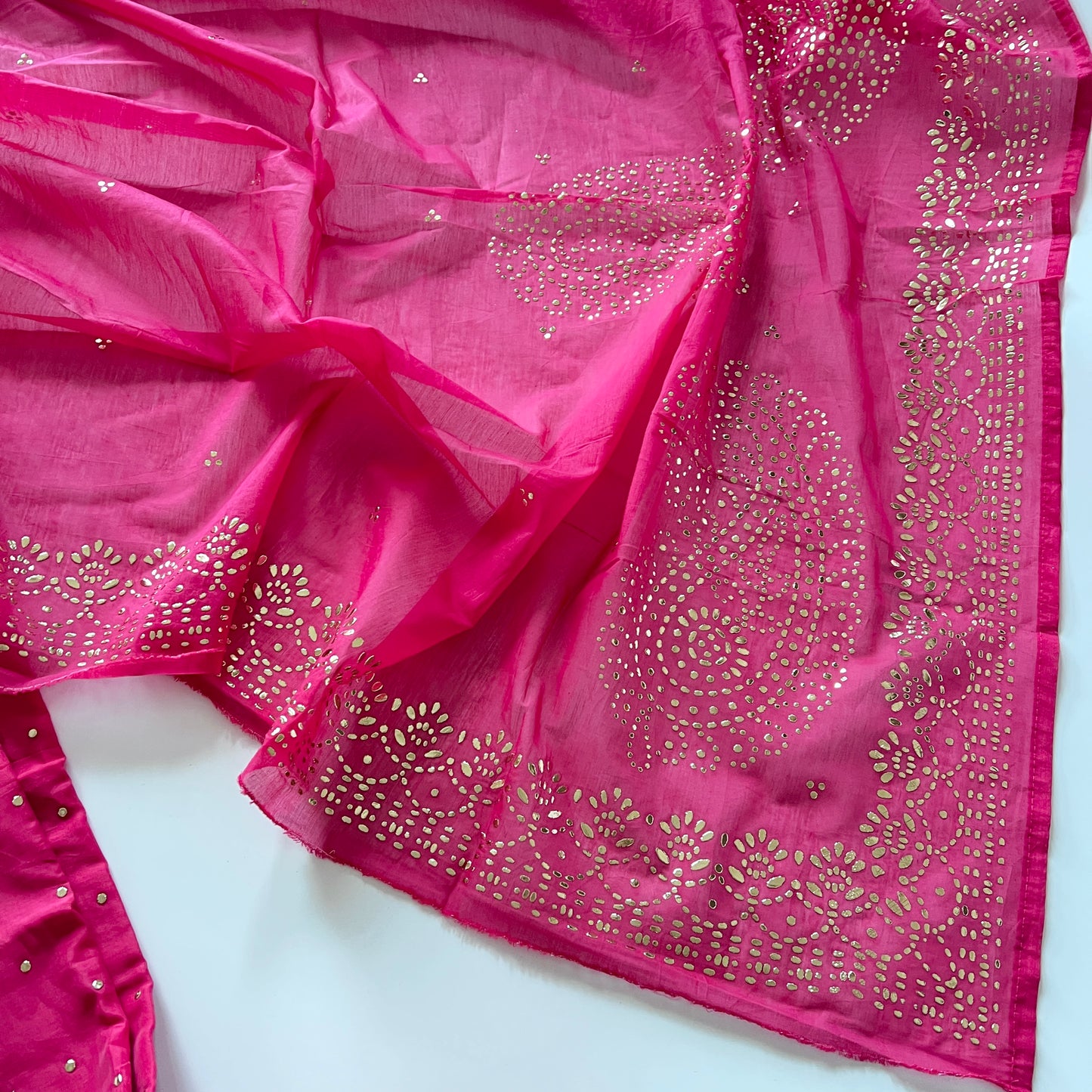 Pink Mul Chanderi dress material with mukaish -Paisley