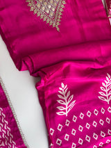 Pink Gajji Silk With gotta work neck Unstitched suit