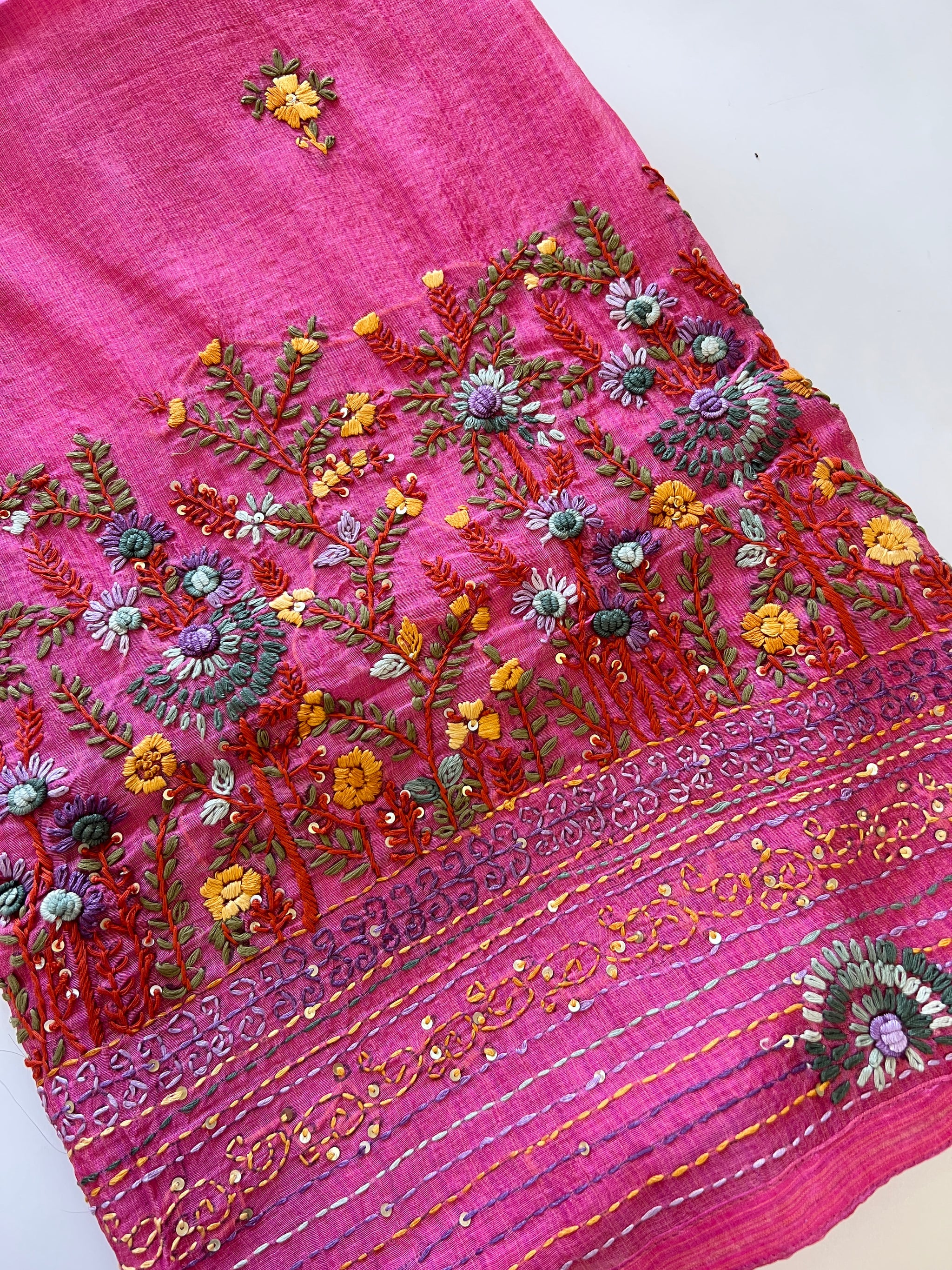Pink Knot embroidery Unstitched suit material 2 pc