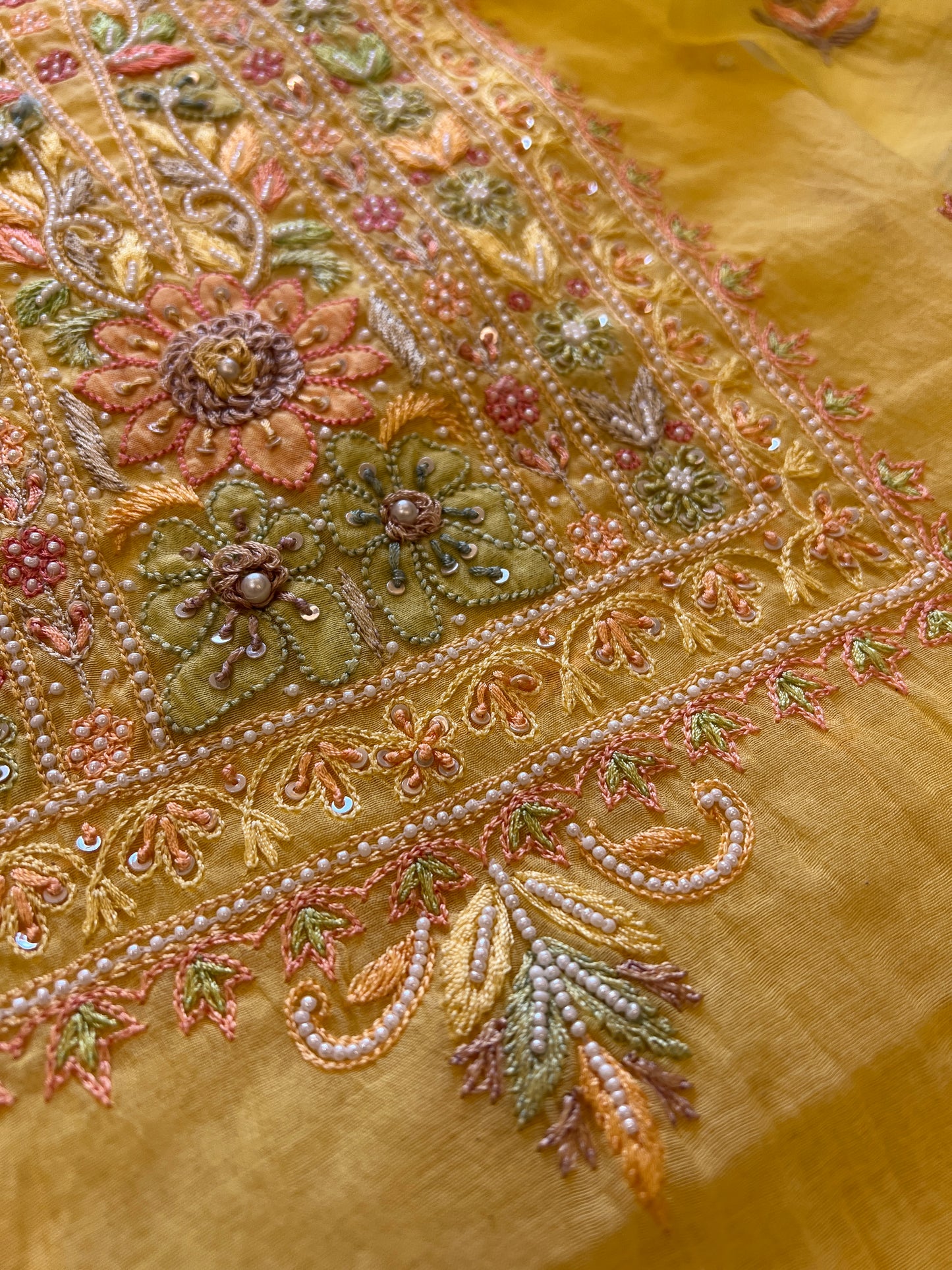 Yellow Mul handwork chikankari Kurta Dupatta set