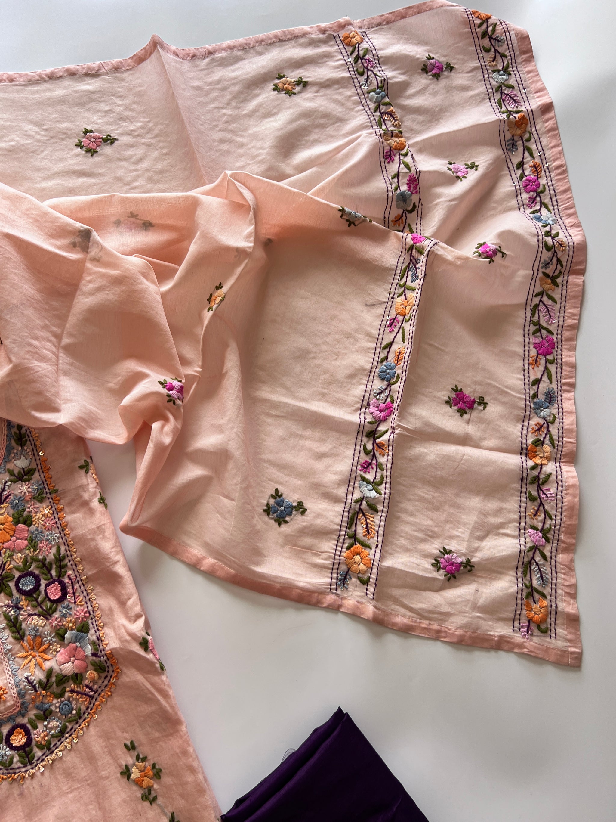 Peach Knot embroidery Unstitched suit material