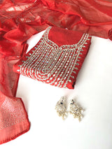 Mirror work on Mul Chanderi dress material with mukaish work dupatta