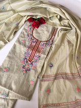 Pista Green Chanderi embroidered kurta dupatta set