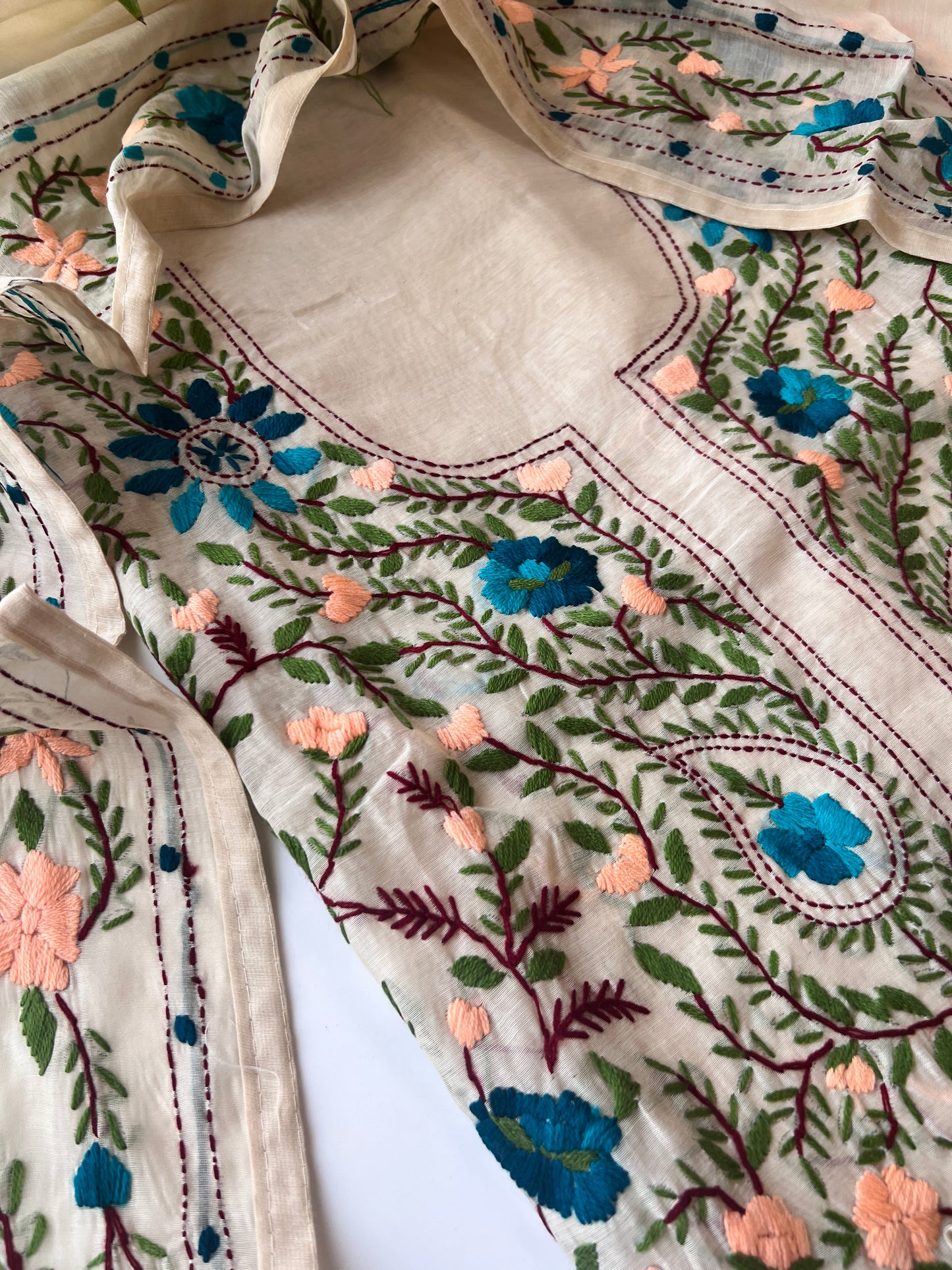 Chanderi Phulkari embroidery Unstitched suit material