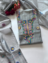 Grey Knot embroidery Unstitched suit material 2 pc