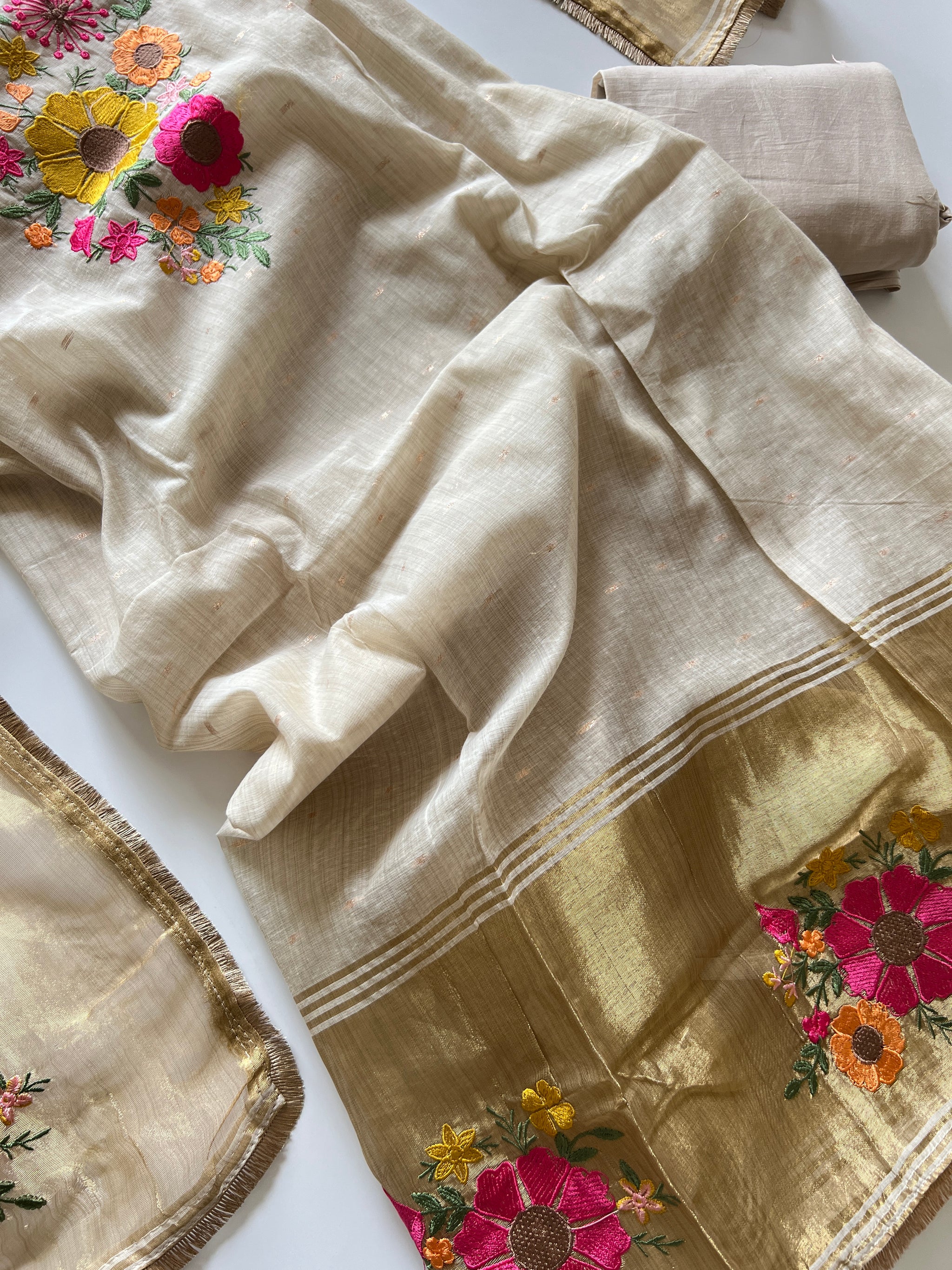 Sunflower Embroidery Jamdani Dress material