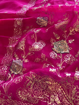 Pure Silk Organza Full embroidered premium unstitched suit in Hot Pink