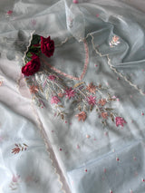 Blue thread Embroidery unstitched suit