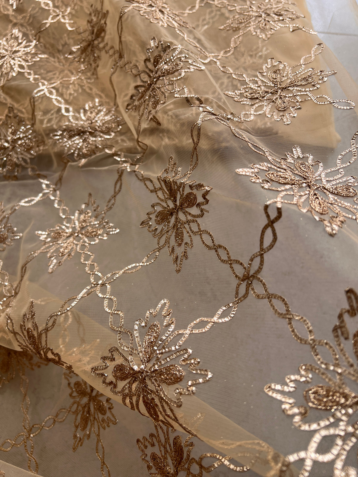 Gold net with Gotta work fabric