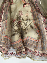 Shimmer Linen Unstitched Salwar Suit with Knot Embroidery and Bird Floral Print