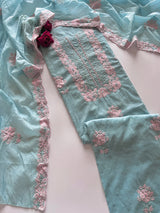 Blue Mul Chanderi embroidered Unstitched Suit