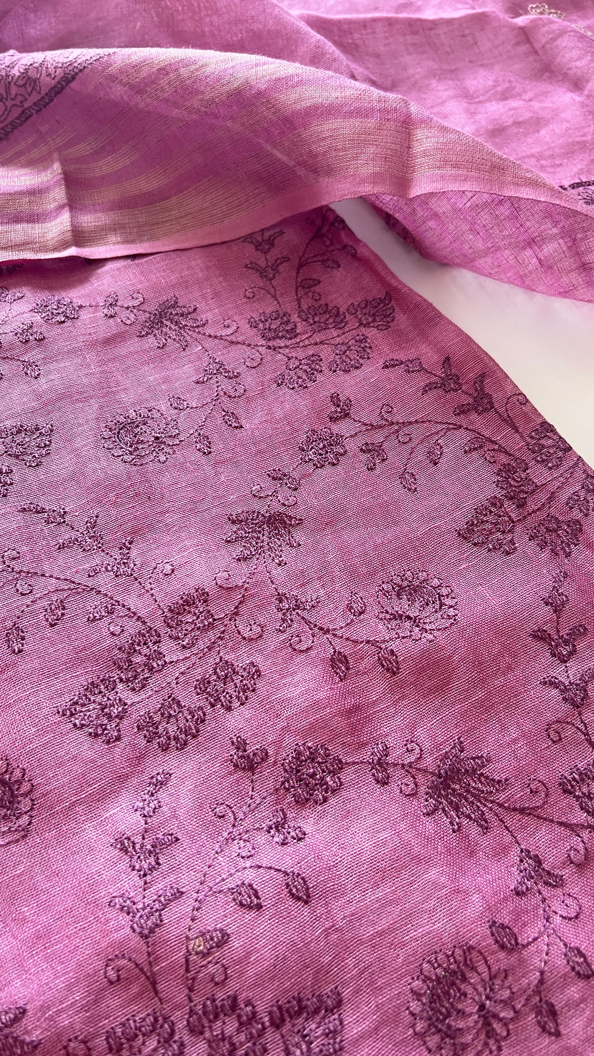 Purple Pure Linen embroidered premium unstitched dress material