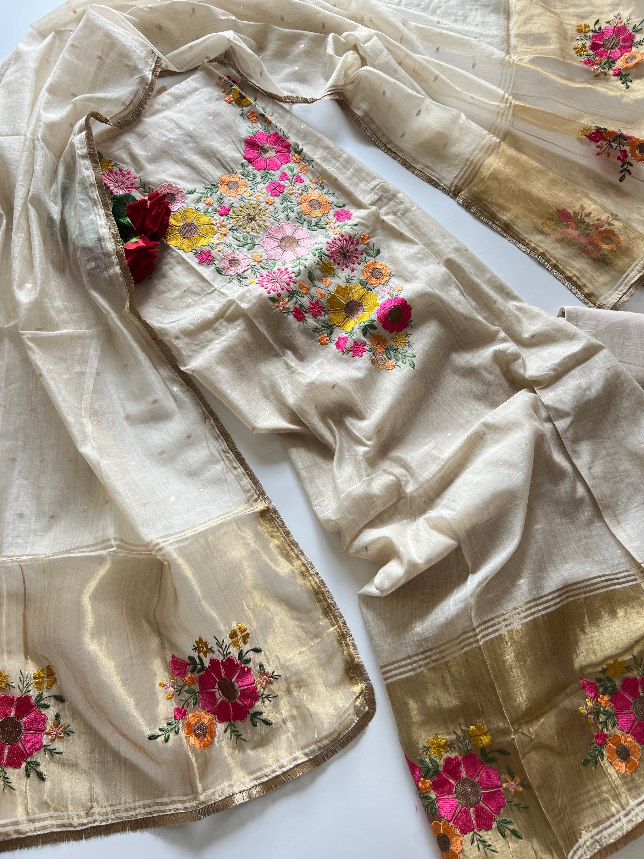 Sunflower Embroidery Jamdani Dress material