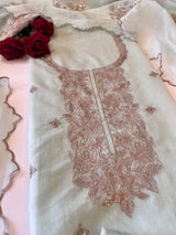 Pastel Blue Mul Chanderi Sequin embroidered Unstitched Suit