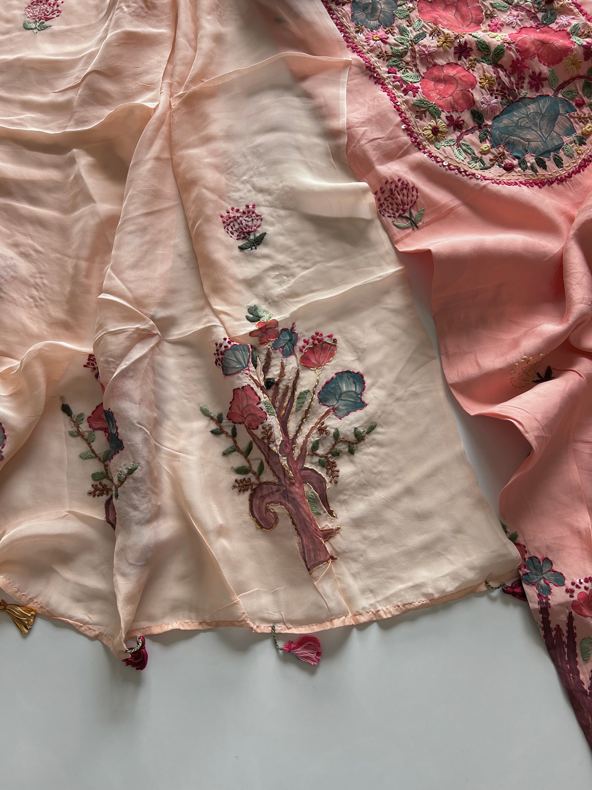 Knot embroidery Masleen Silk Designer Unstitched suit
