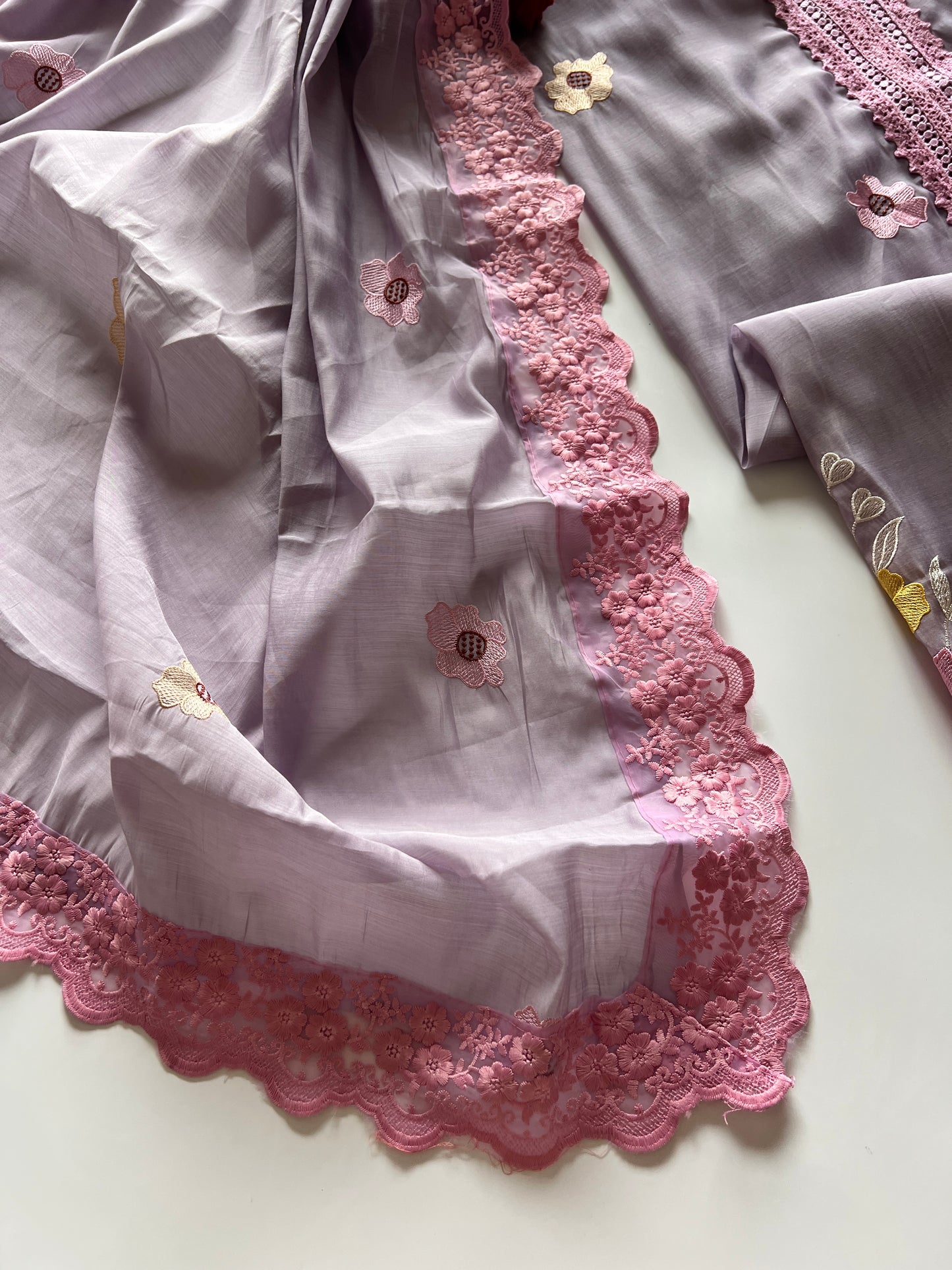 Purple Sunflower Embroidery Mul Masleen Dress material