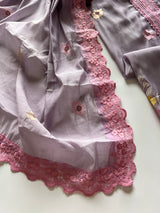 Purple Sunflower Embroidery Mul Masleen Dress material