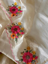 Ivory gold Sunflower Embroidery Crush Organza tissue Dress material