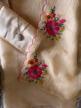 Sunflower Embroidery Crush tissue Silk Dress material