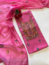 Pink Knot embroidery Unstitched suit material 2 pc