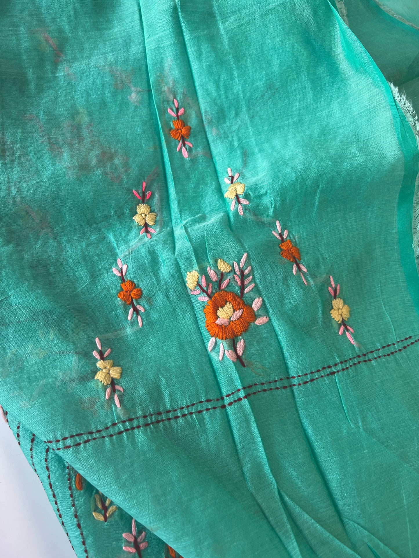 Chanderi Phulkari embroidery Unstitched suit material