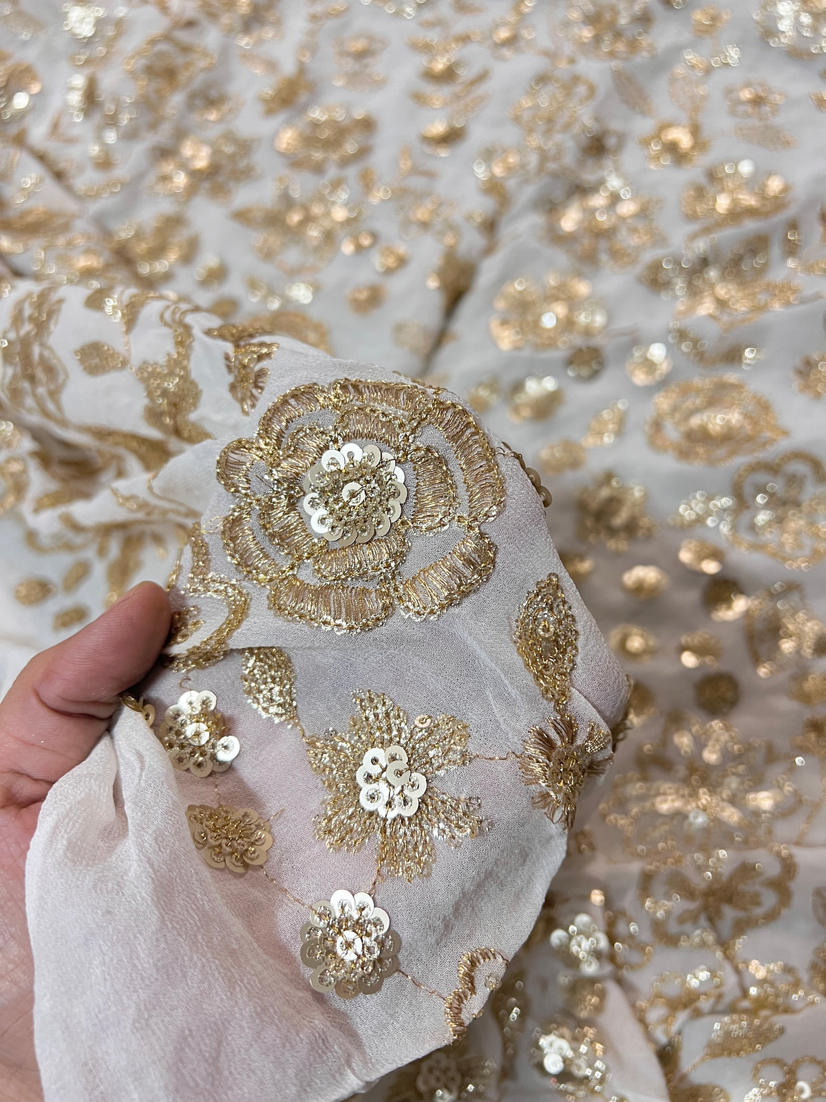 Dyeable georgette Sequin embroidery fabric.