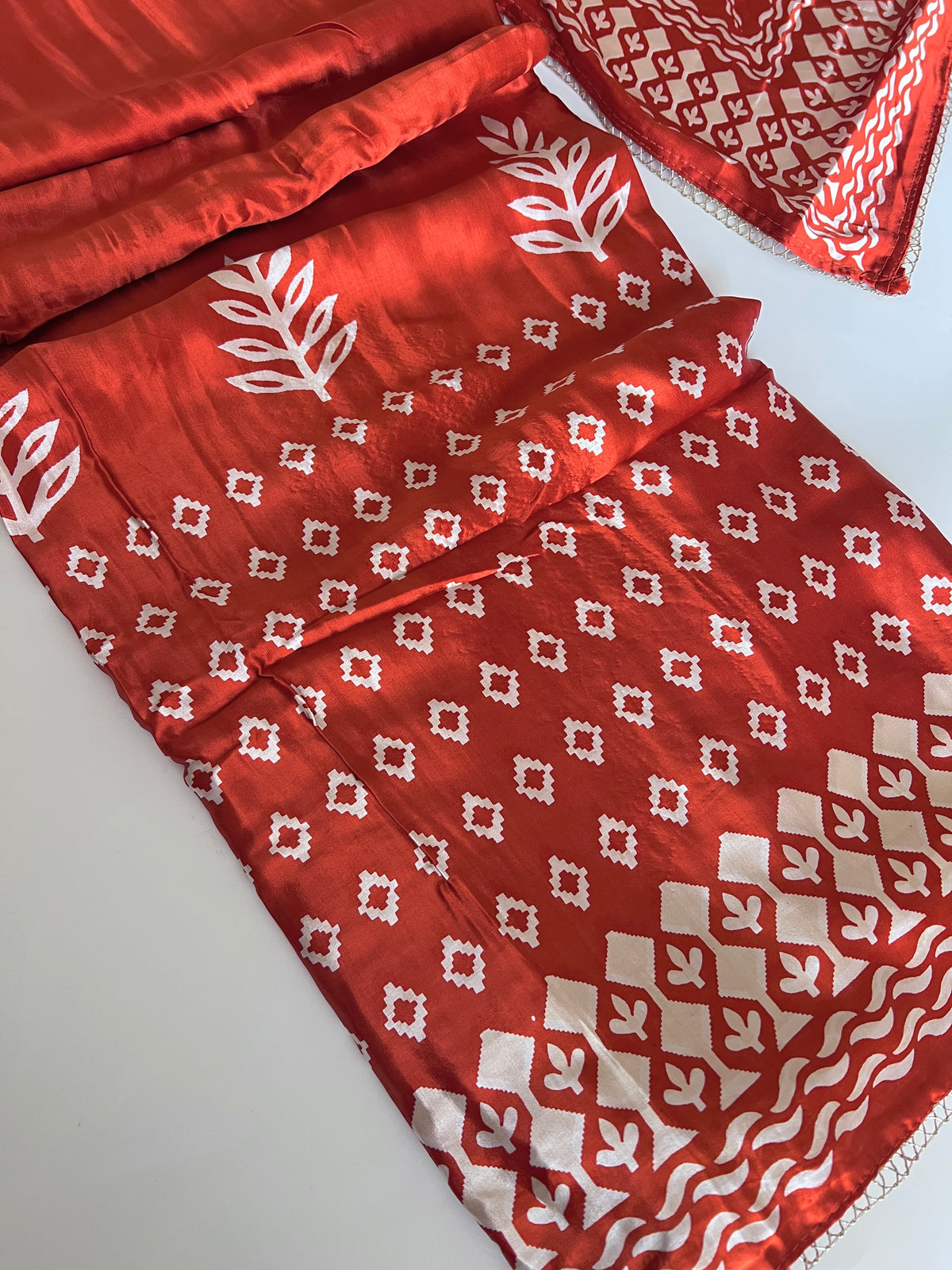 Orange Gajji Silk With gotta work neck Unstitched suit