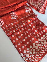 Orange Gajji Silk With gotta work neck Unstitched suit