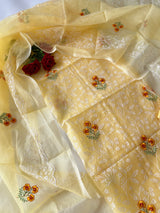 Yellow Kotta floral embroidered kurta dupatta set Unstitched