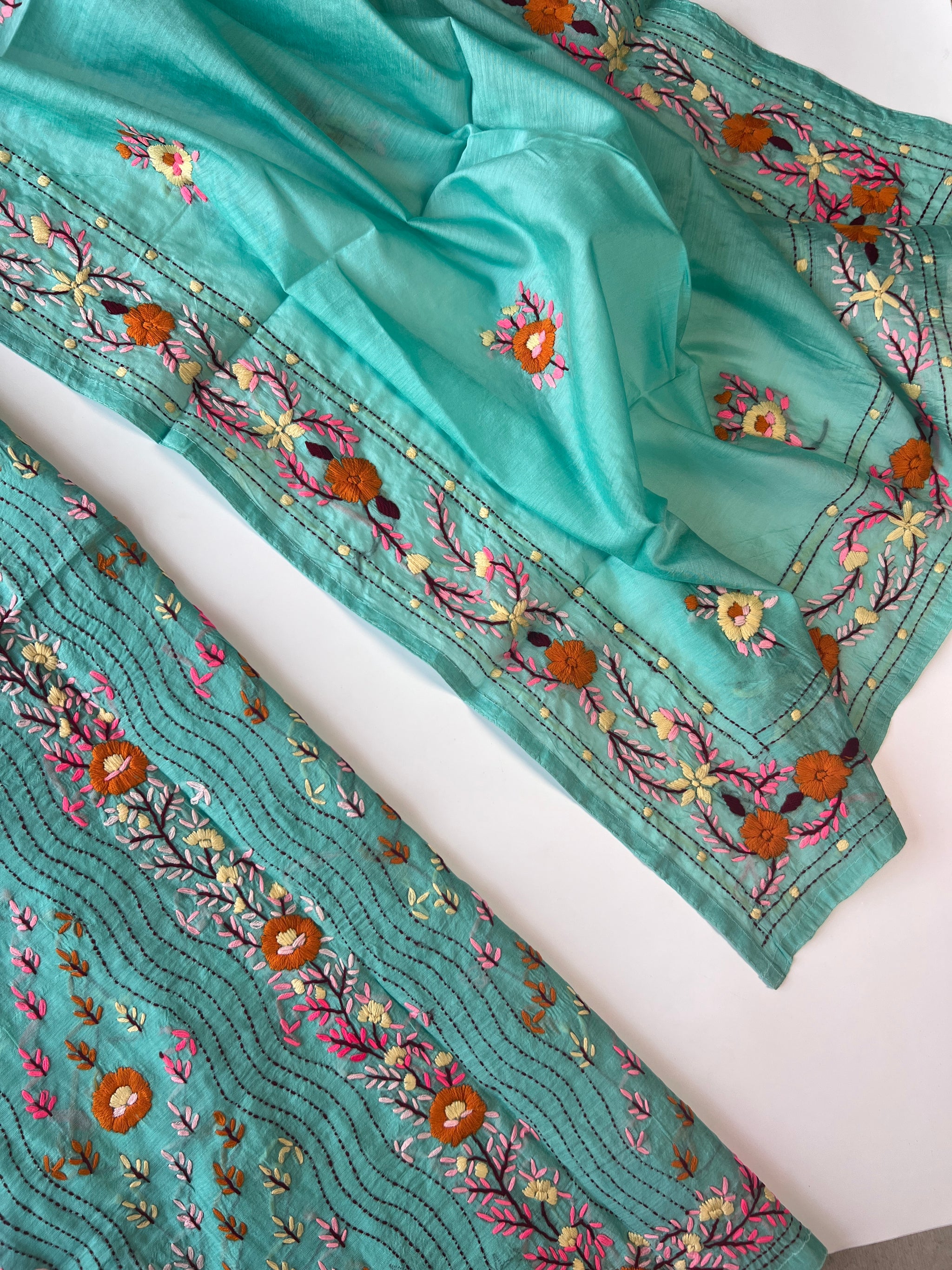 Chanderi Phulkari embroidery Unstitched suit material