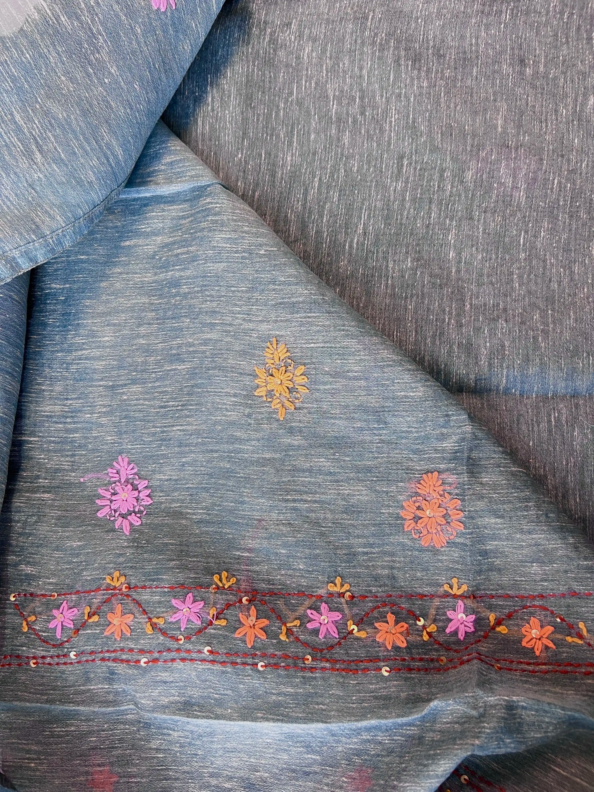 Chanderi knot embroidery Unstitched suit material