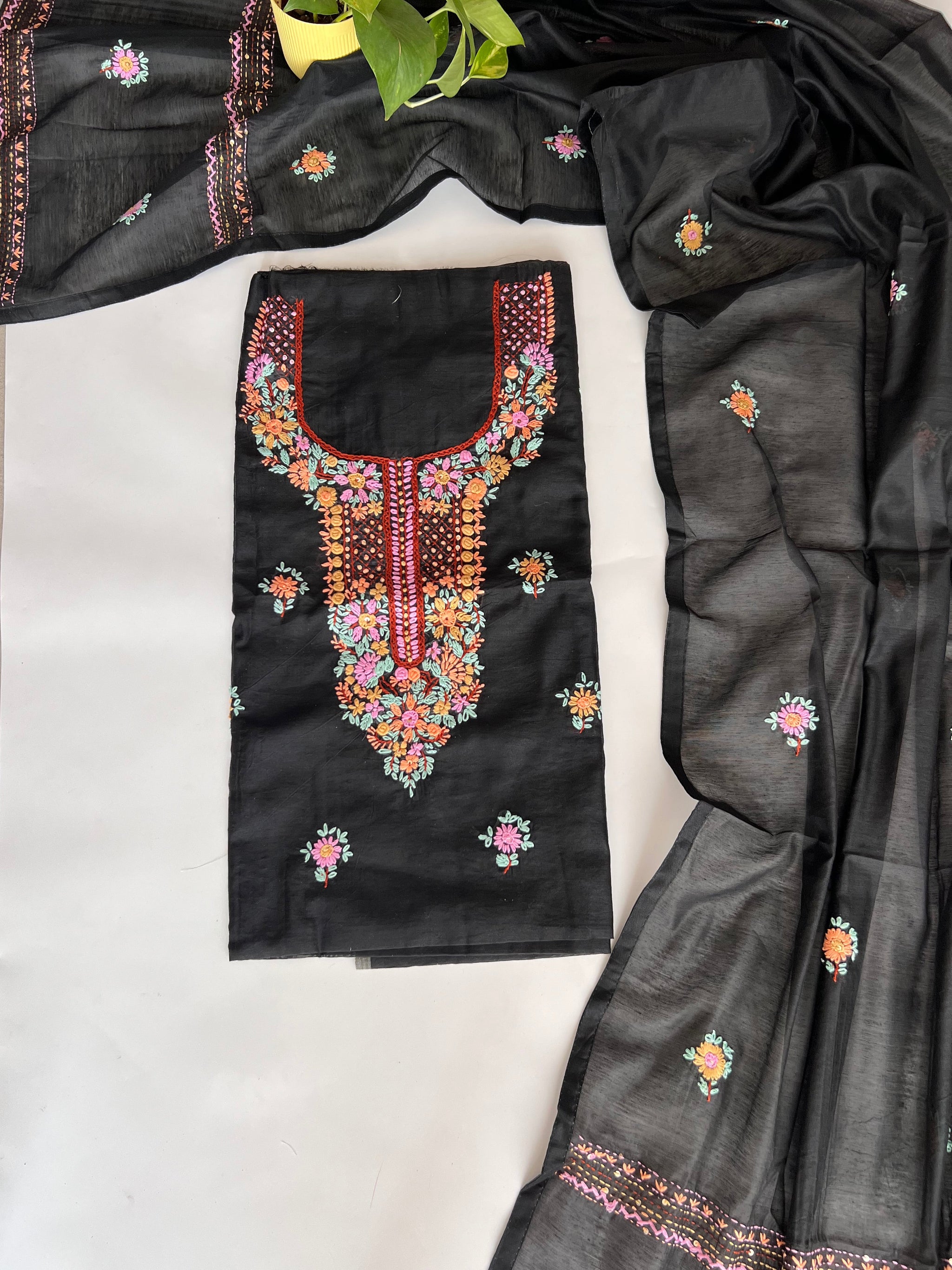 Black knot embroidery Unstitched suit material