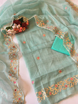Greenish Kotta with kotta embroidered kurta dupatta set Unstitched