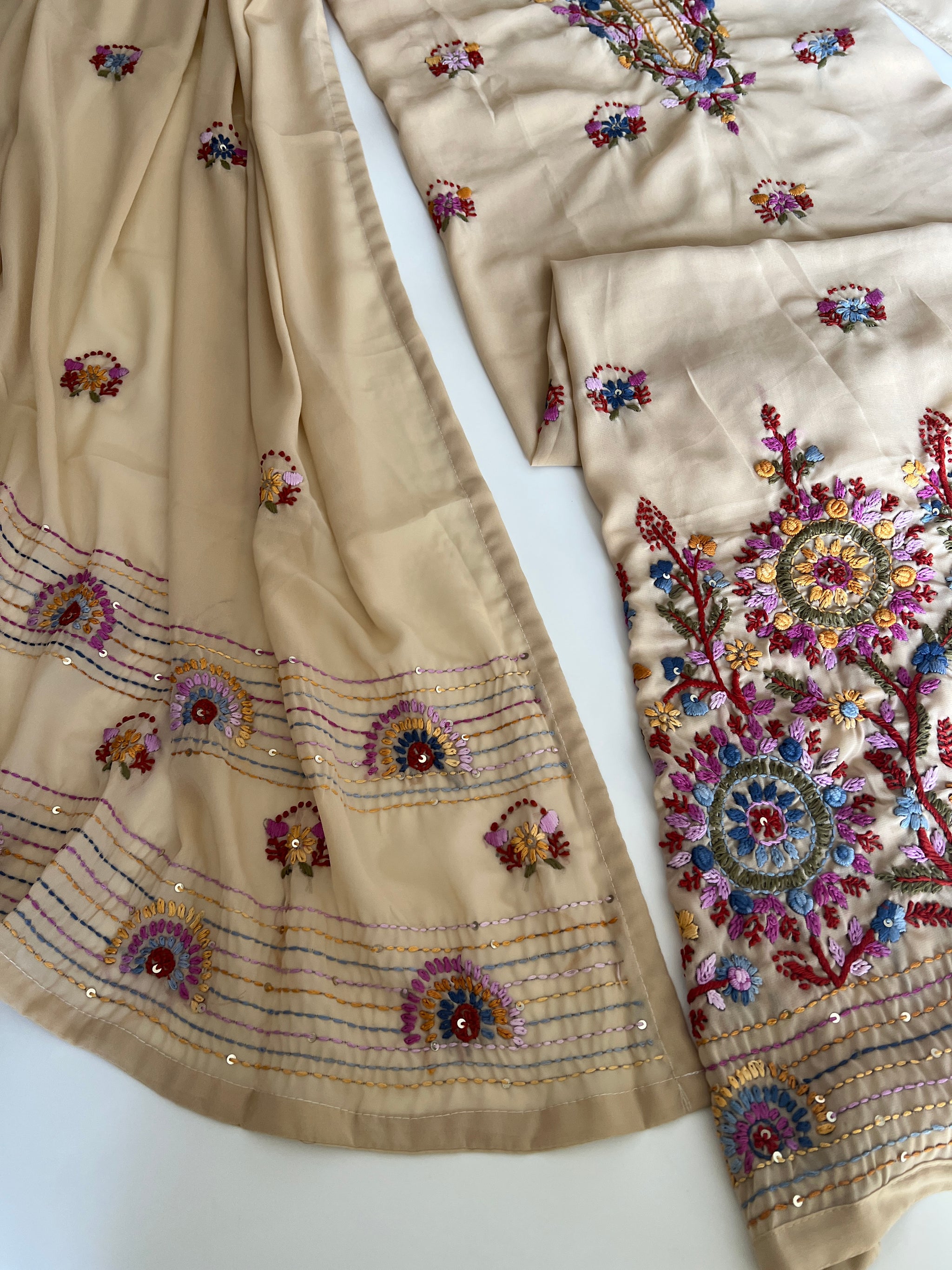 Beige Knot Embroidery Unstitched suit set 2 pc