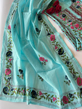 Sky blue Phulkari embroidery Unstitched suit material