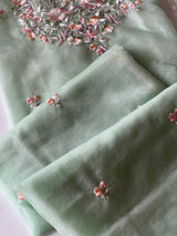 Green thread Embroidery unstitched suit