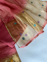 Pink Floral Embroidery tissue Jamdani Dress material