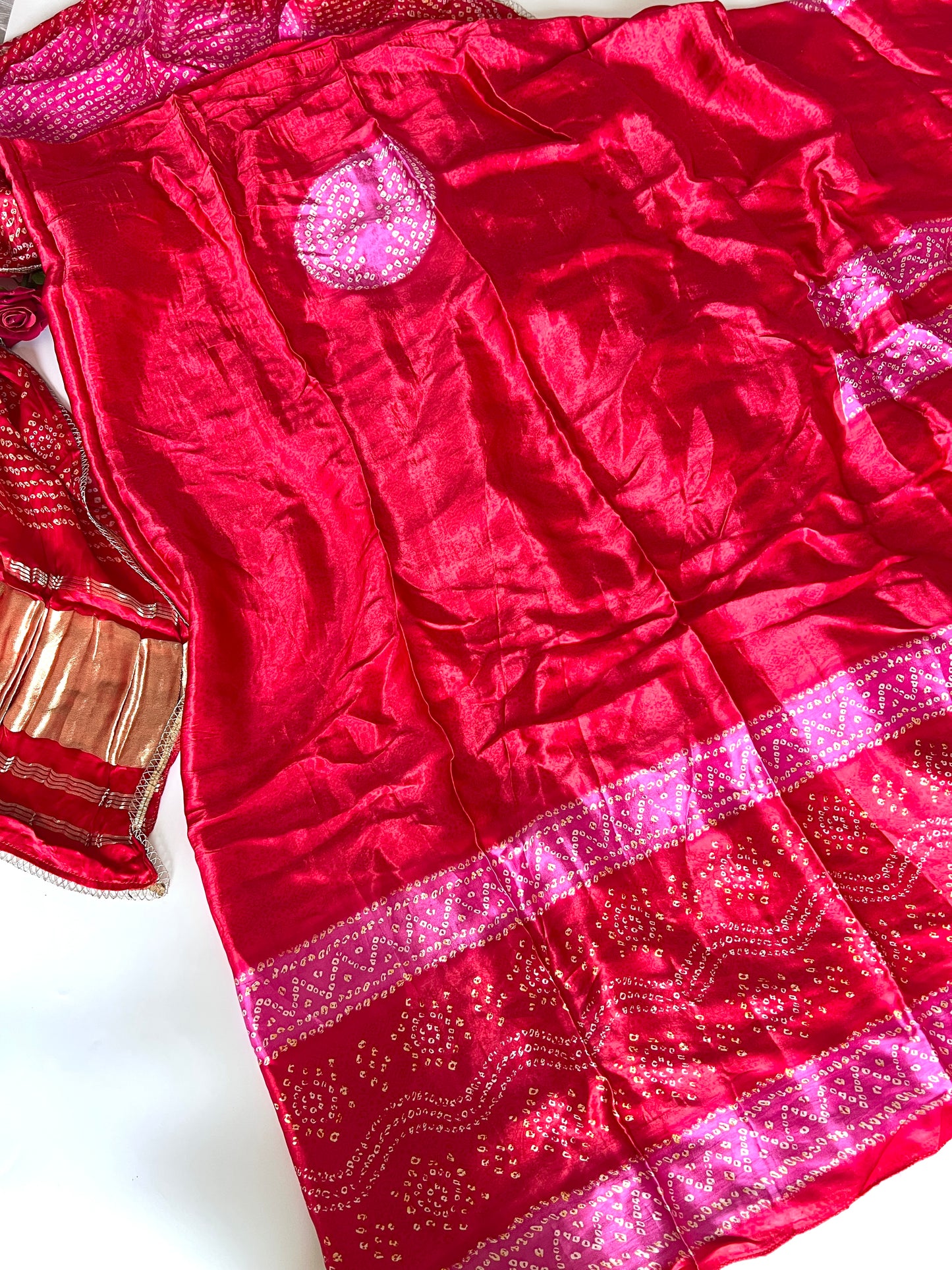 Red Gajji Silk With gotta work neck Unstitched suit