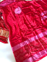 Red Gajji Silk With gotta work neck Unstitched suit