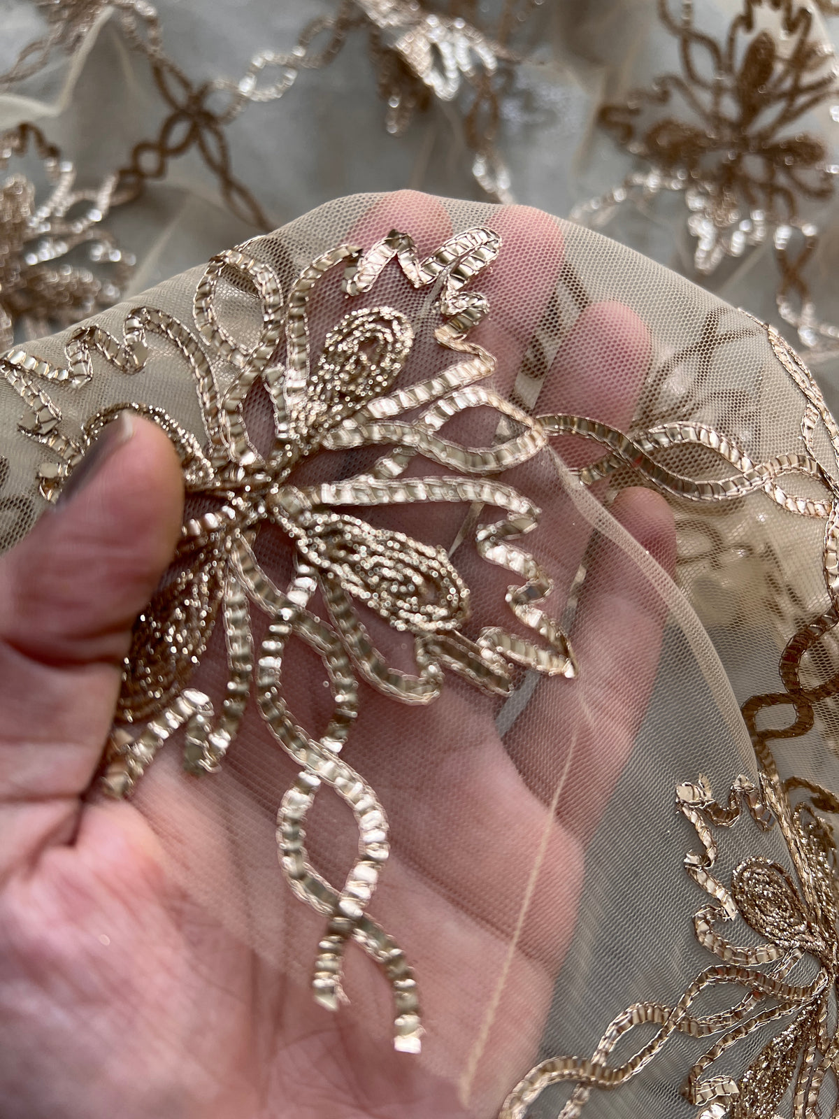Gold net with Gotta work fabric